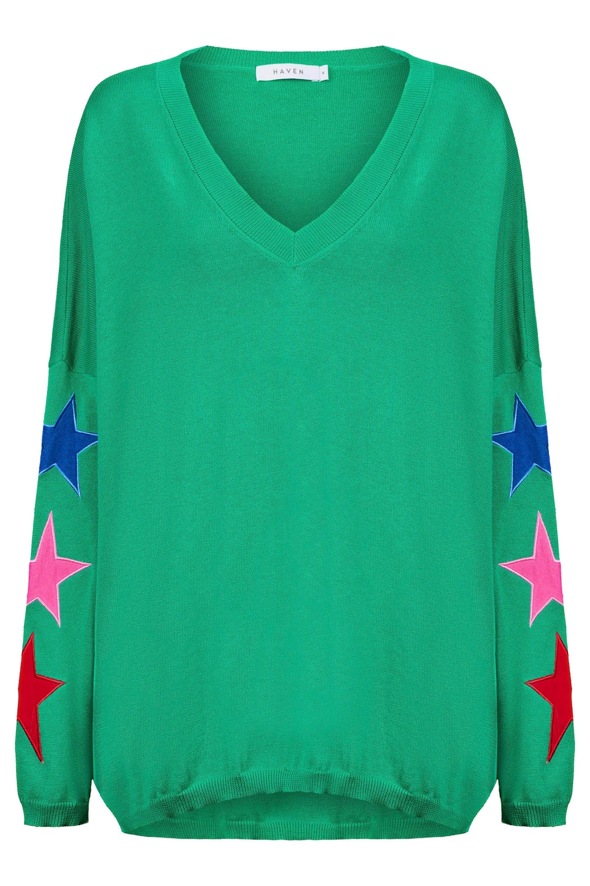 Haven Vermont Star V Neck Jumper Green
