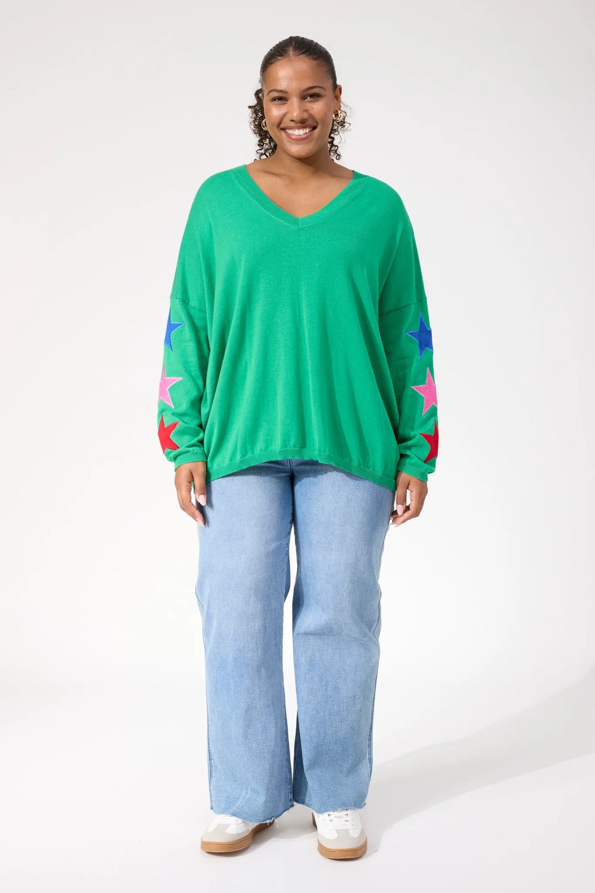 Haven Vermont Star V Neck Jumper Green