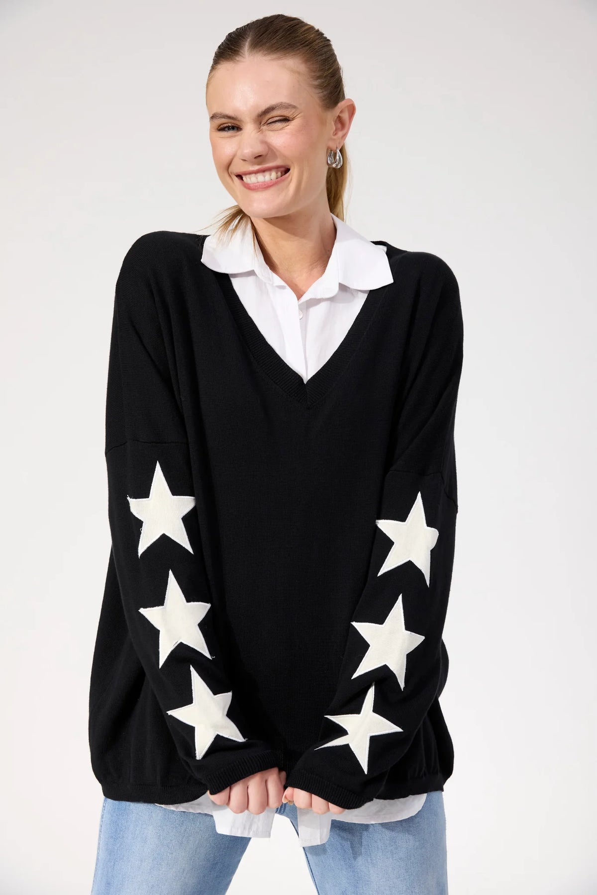 Haven Vermont Star V Neck Jumper Black