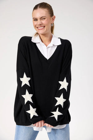 Haven Vermont Star V Neck Jumper Black