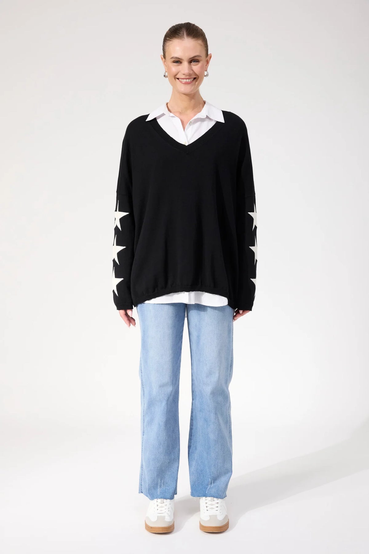Haven Vermont Star V Neck Jumper Black