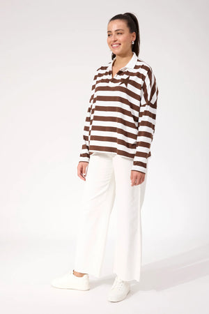 Haven Columbus Stripe Polo Top Brown