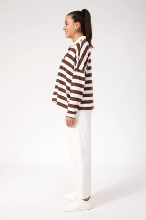 Haven Columbus Stripe Polo Top Brown