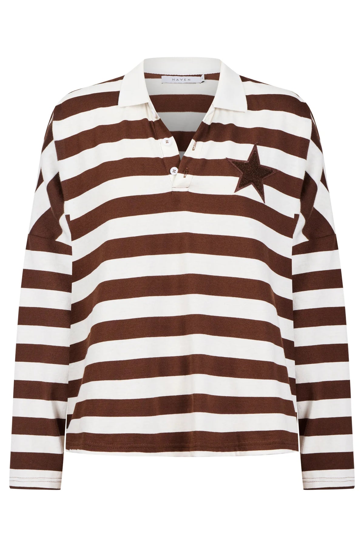 Haven Columbus Stripe Polo Top Brown