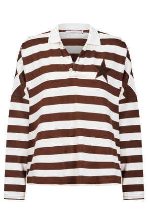 Haven Columbus Stripe Polo Top Brown