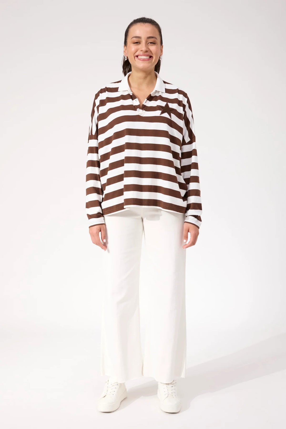 Haven Columbus Stripe Polo Top Brown