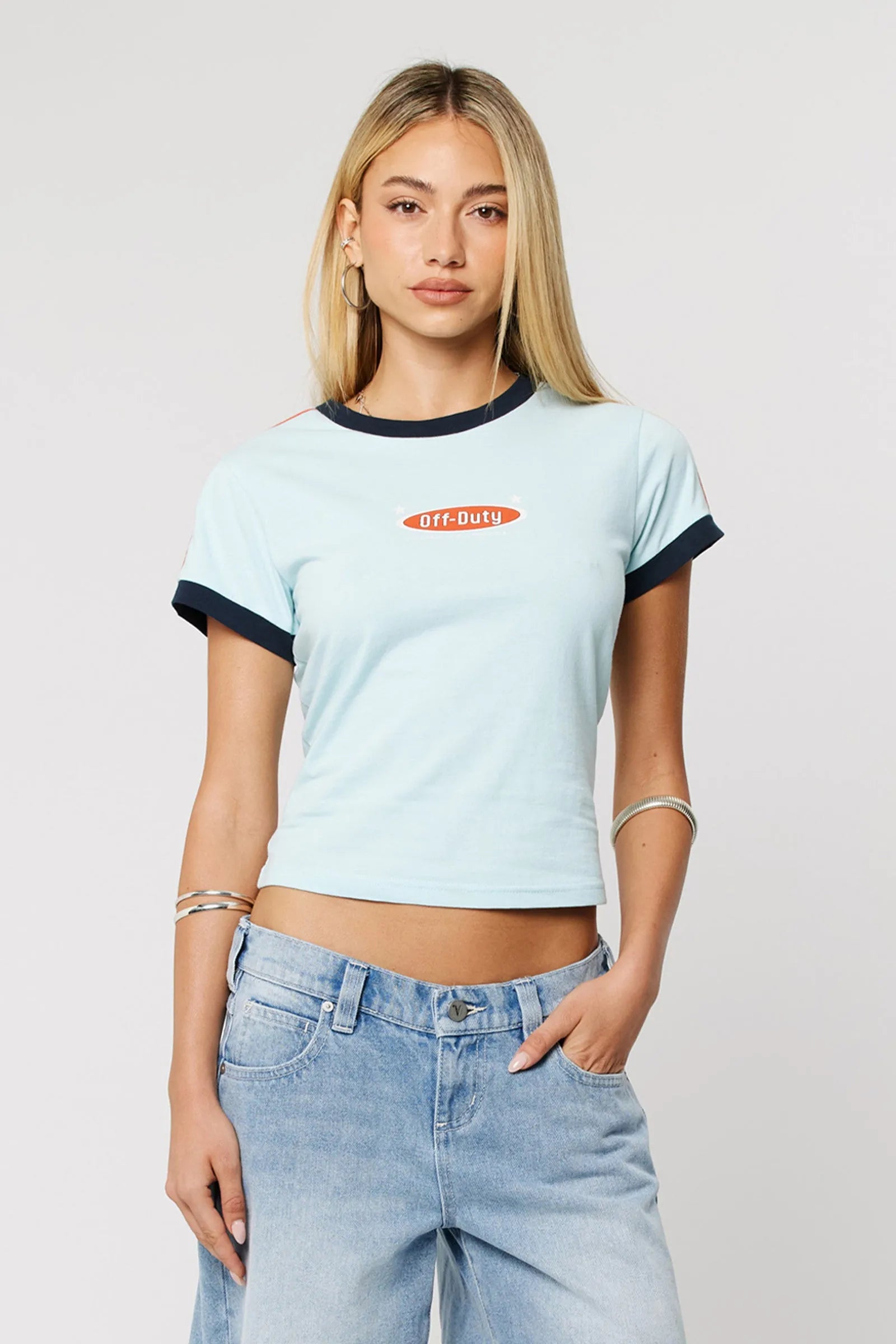 Abrand Off Duty Ringer Tee Sky Blue