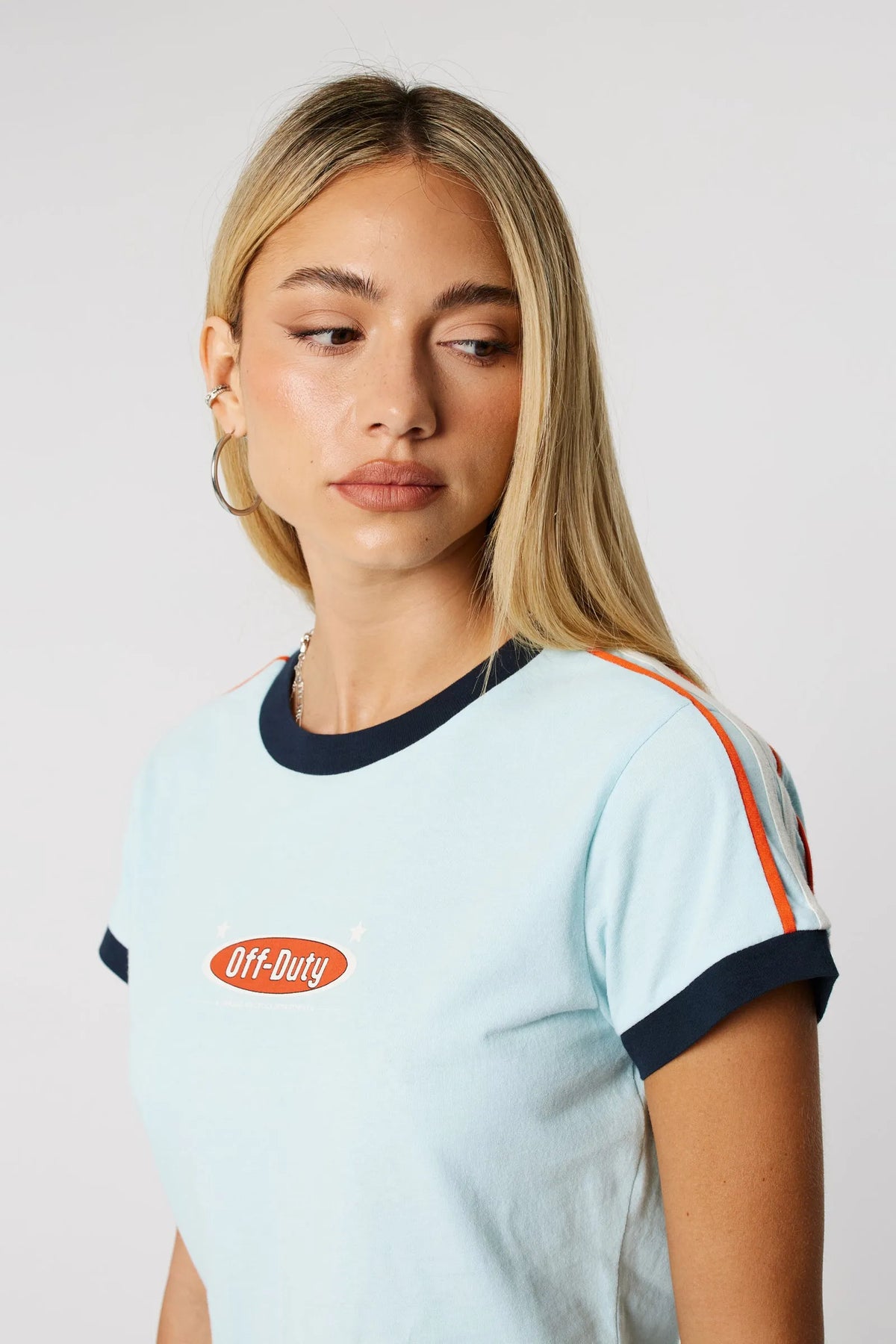 Abrand Off Duty Ringer Tee Sky Blue