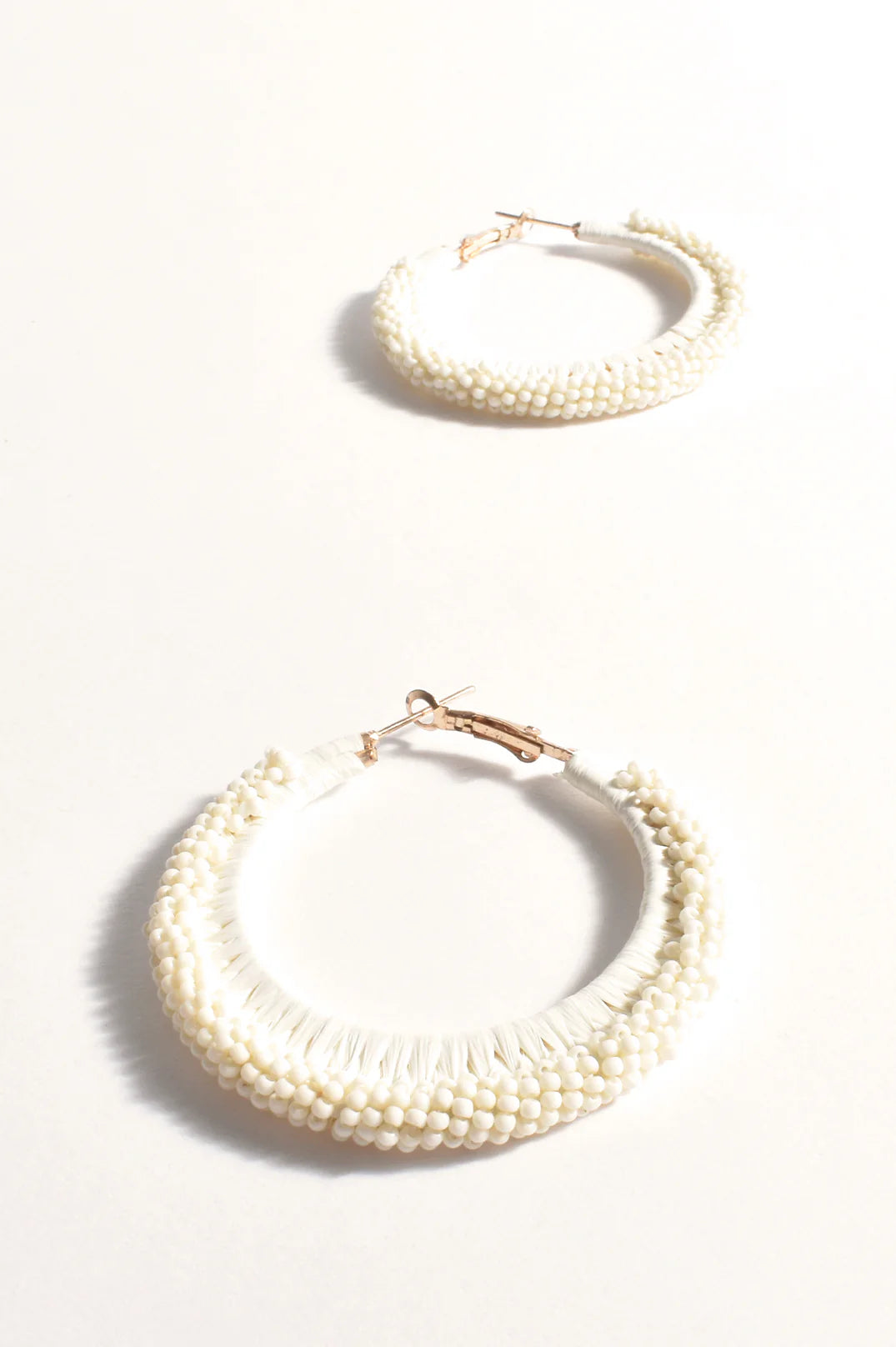 Adorne Bead And Raffia Event Hoops Cream