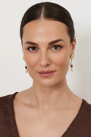 Adorne Freshwater Pearl Stone Chip Drop Earrings Chocolate