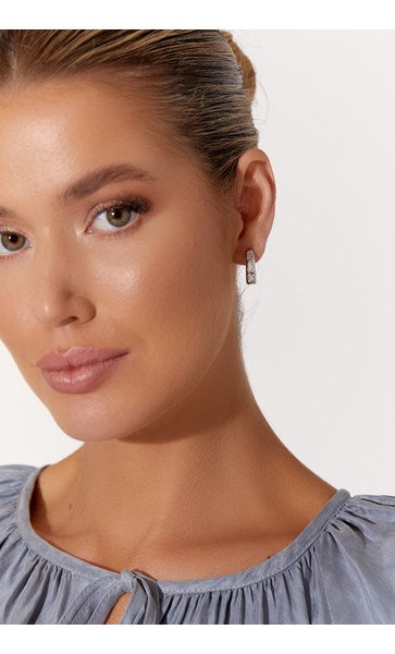 Adorne Inset Jewel Mini Hoops Silver Crystal