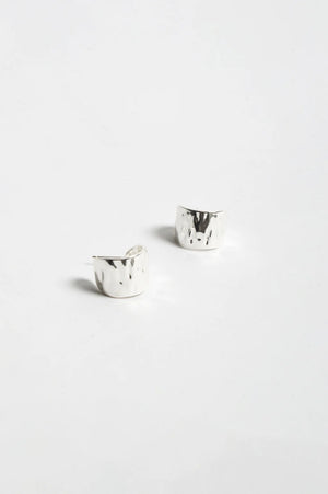 Adorne Mini Textured Curved Metal Earrings Silver