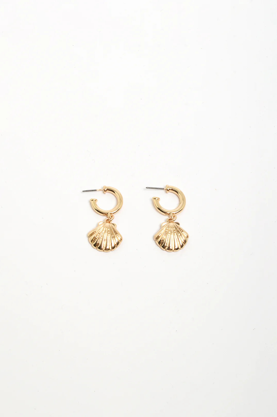 Adorne Mini Metal Shell Hoops Gold
