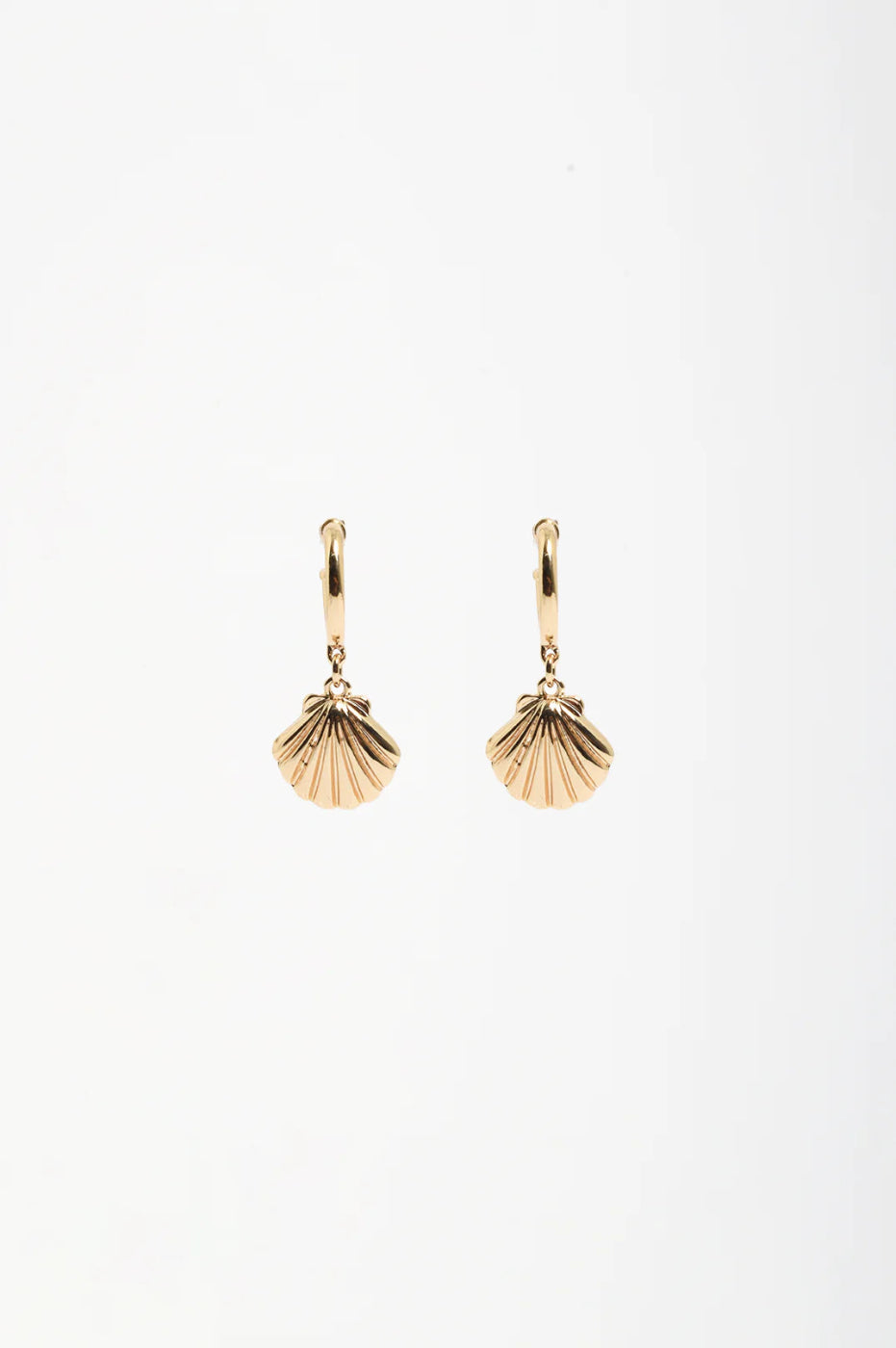 Adorne Mini Metal Shell Hoops Gold