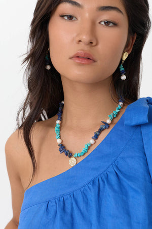 Adorne Freshwater Pearl Stone Chip Drop Earrings Blue