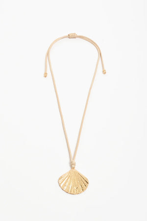 Adorne Shell Drop Adjustable Cord Necklace Camel Gold