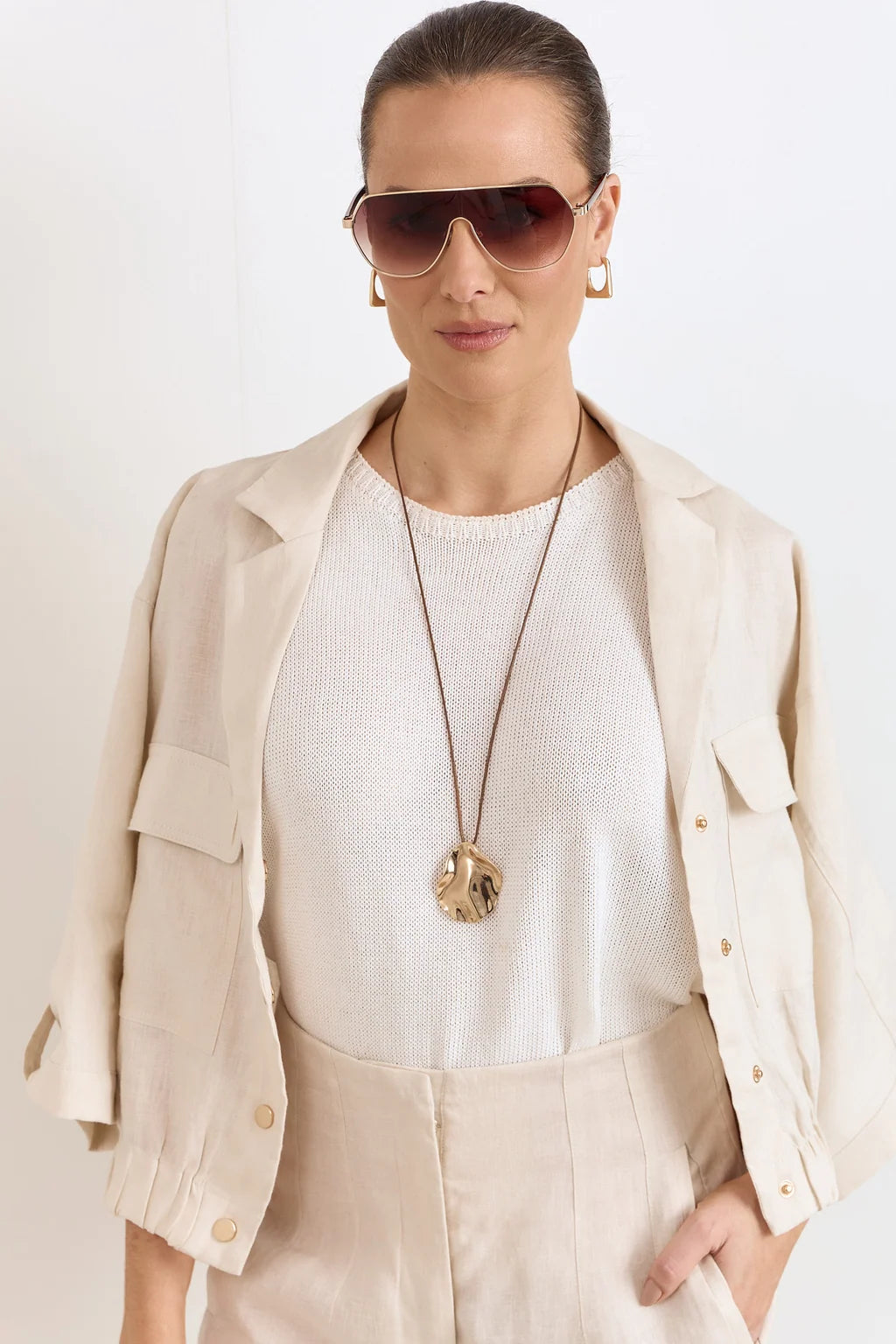 Adorne Metal Pendant Drop Cord Necklace Tan Gold