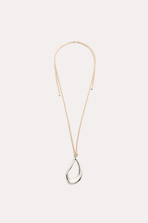 Adorne Cut Out Pendant Drop Cord Necklace Camel Silver