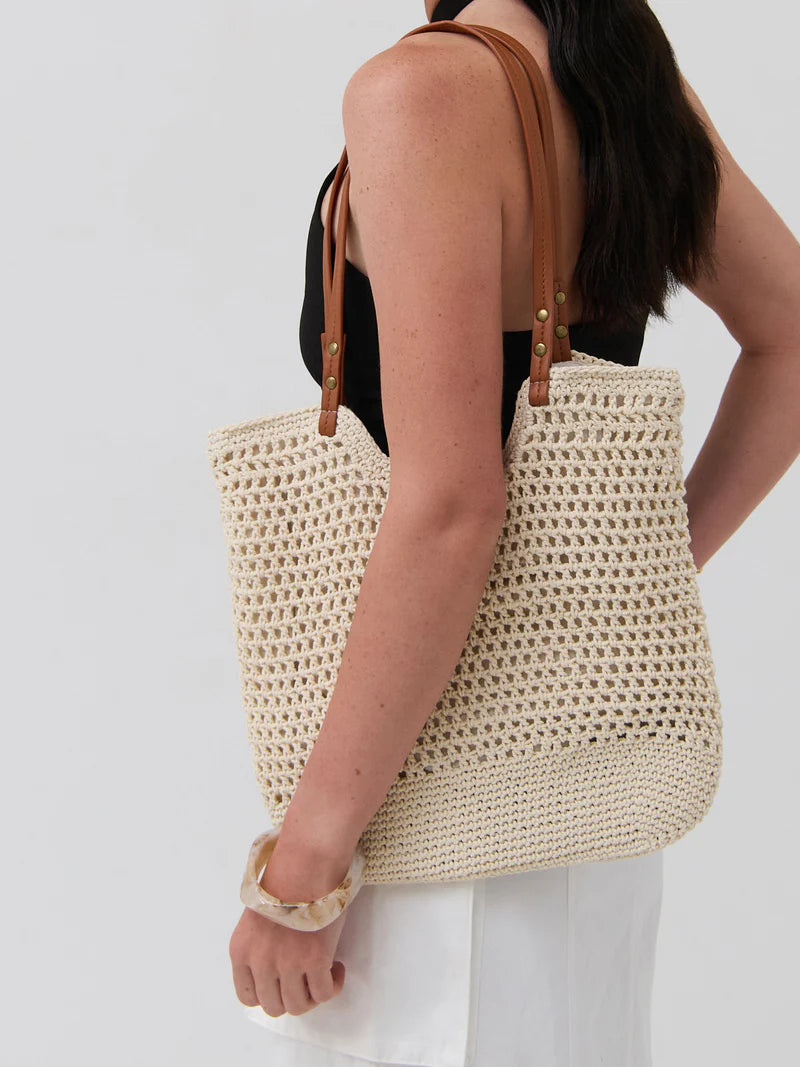 Angels Whisper Cotton Crochet Summer Tote Beige