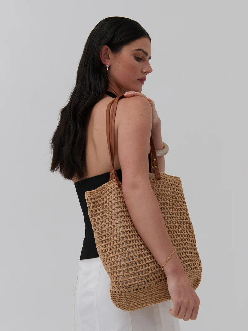 Angels Whisper Cotton Crochet Summer Tote Tan