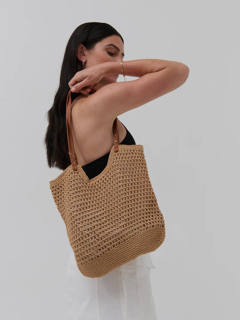 Angels Whisper Cotton Crochet Summer Tote Tan