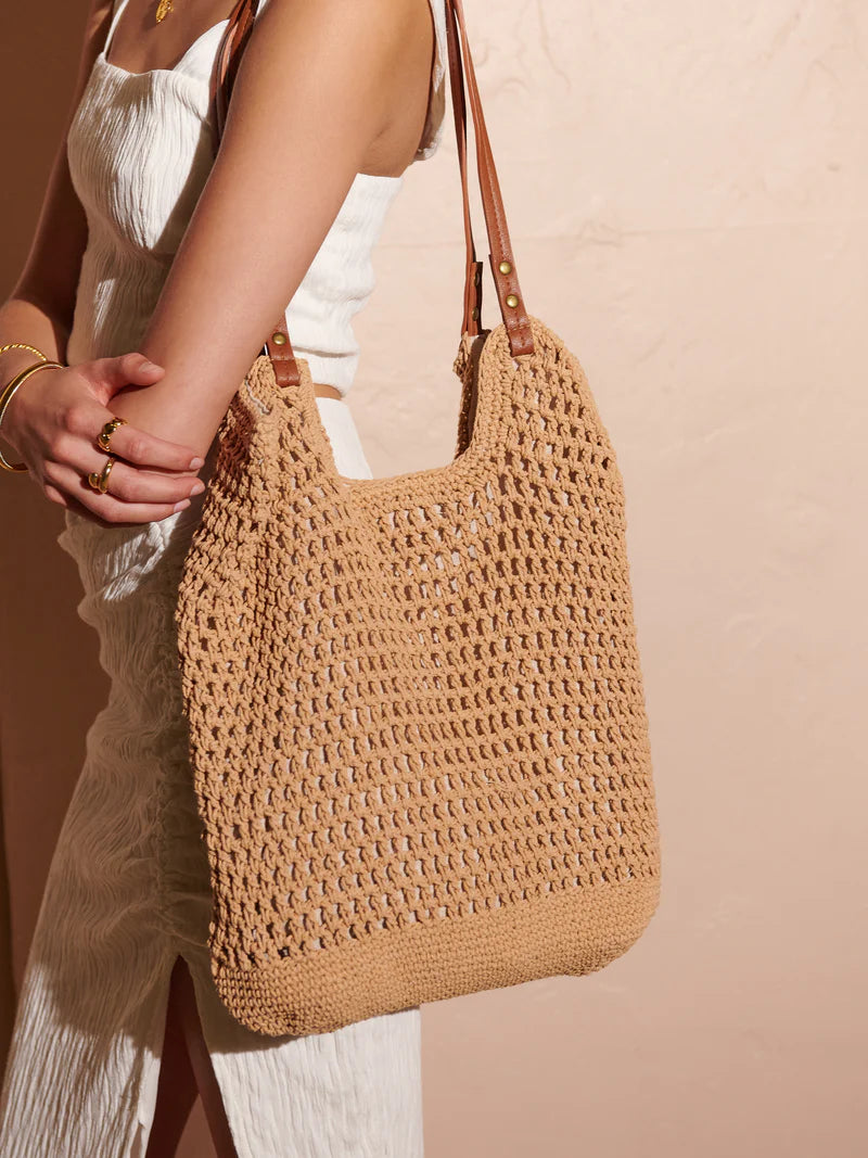 Angels Whisper Cotton Crochet Summer Tote Tan
