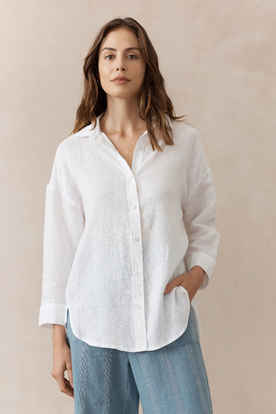 Little Lies Boyfriend Linen Shirt White