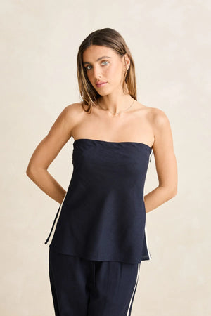 Rhythm Contrast Linen Strapless Top Ocean