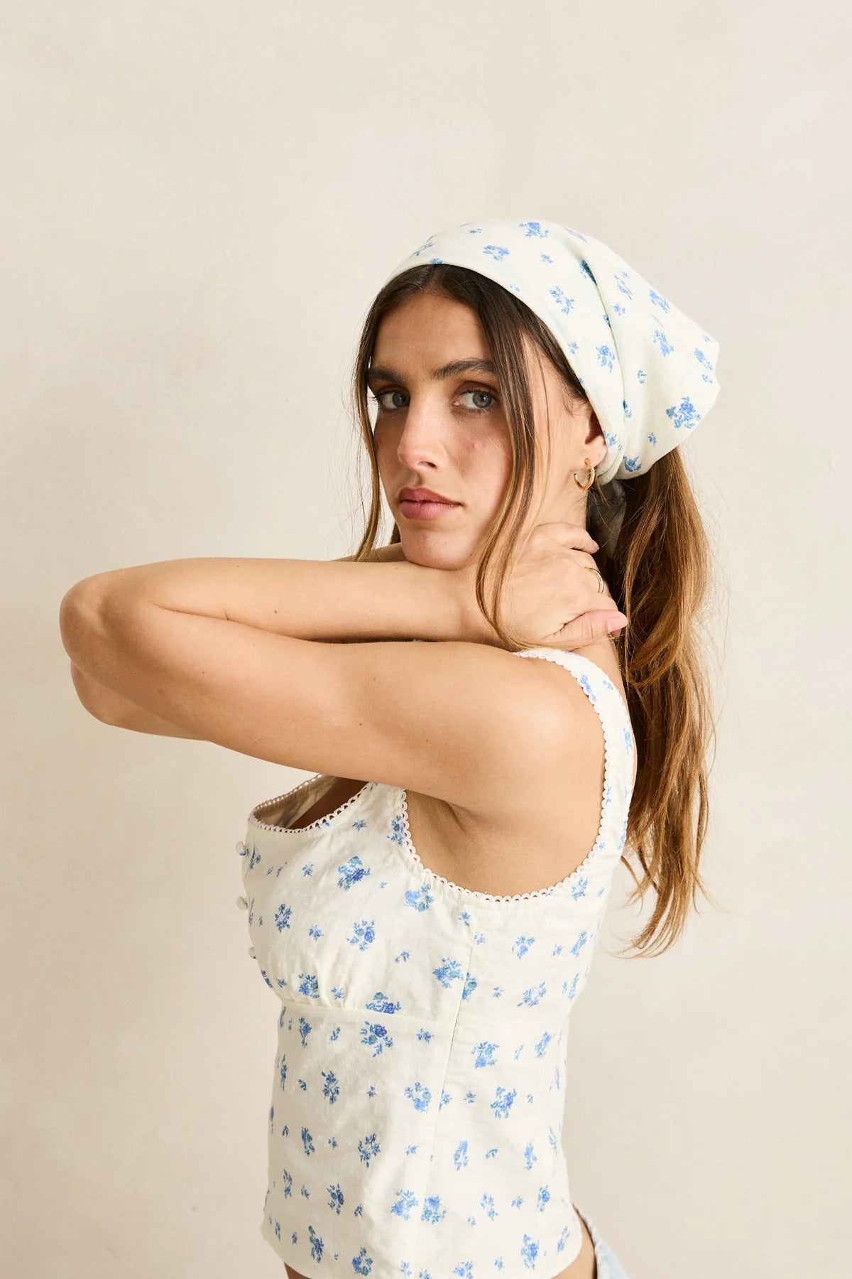 Rhythm Dahlia Button Down Top Sky