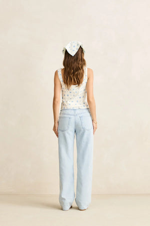 Rhythm Dahlia Button Down Top Sky