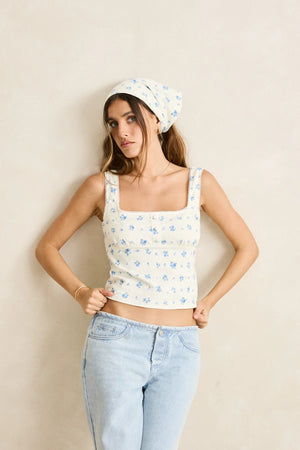 Rhythm Dahlia Button Down Top Sky
