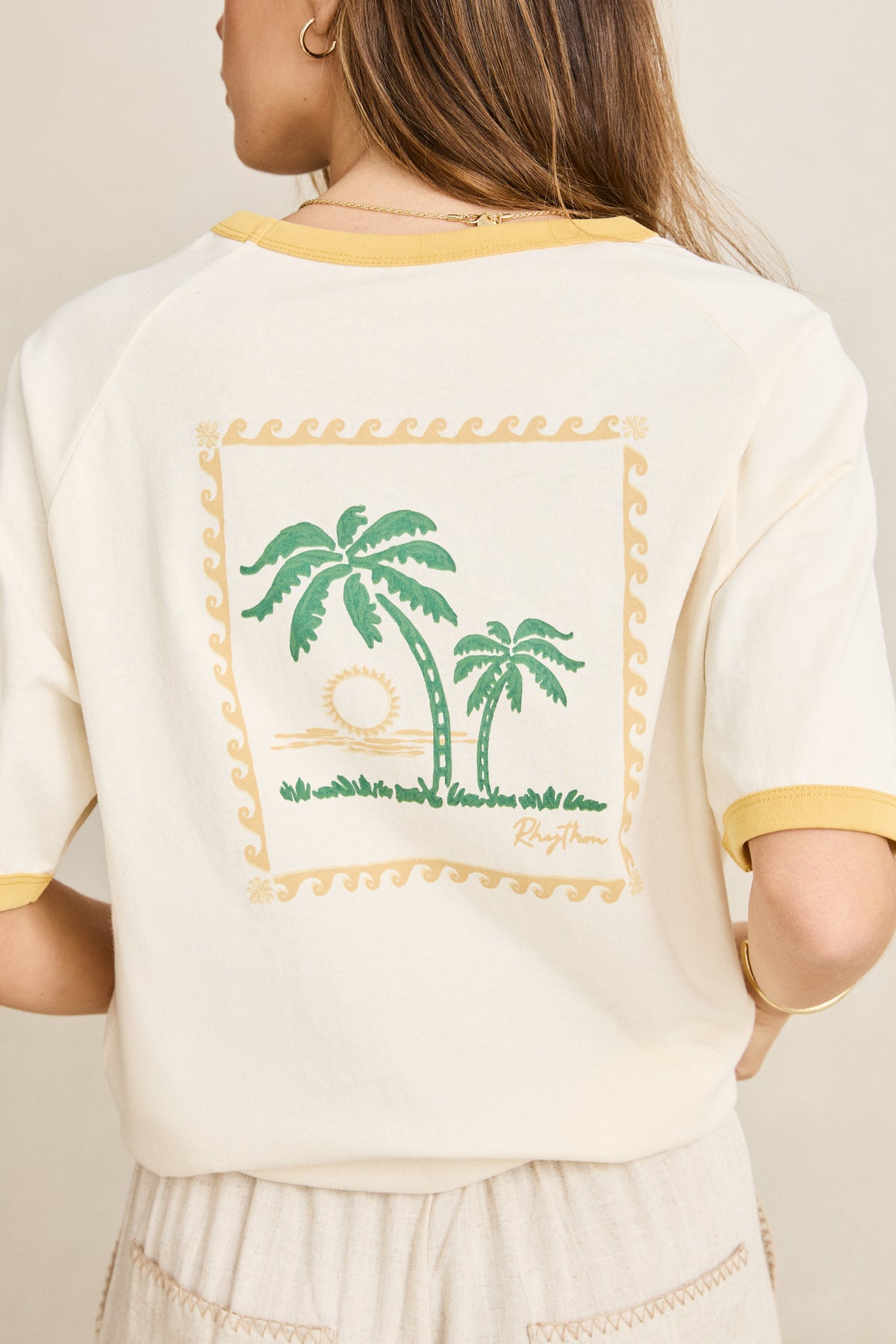 Rhythm Sunset Palm Ringer Tee Cornsilk