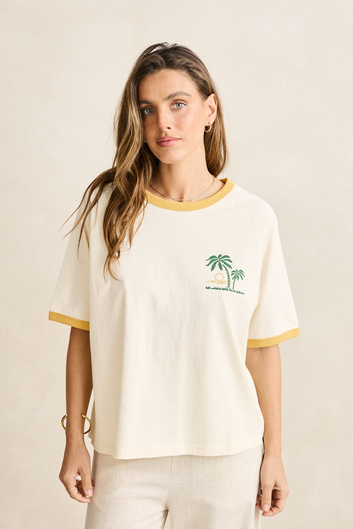 Rhythm Sunset Palm Ringer Tee Cornsilk