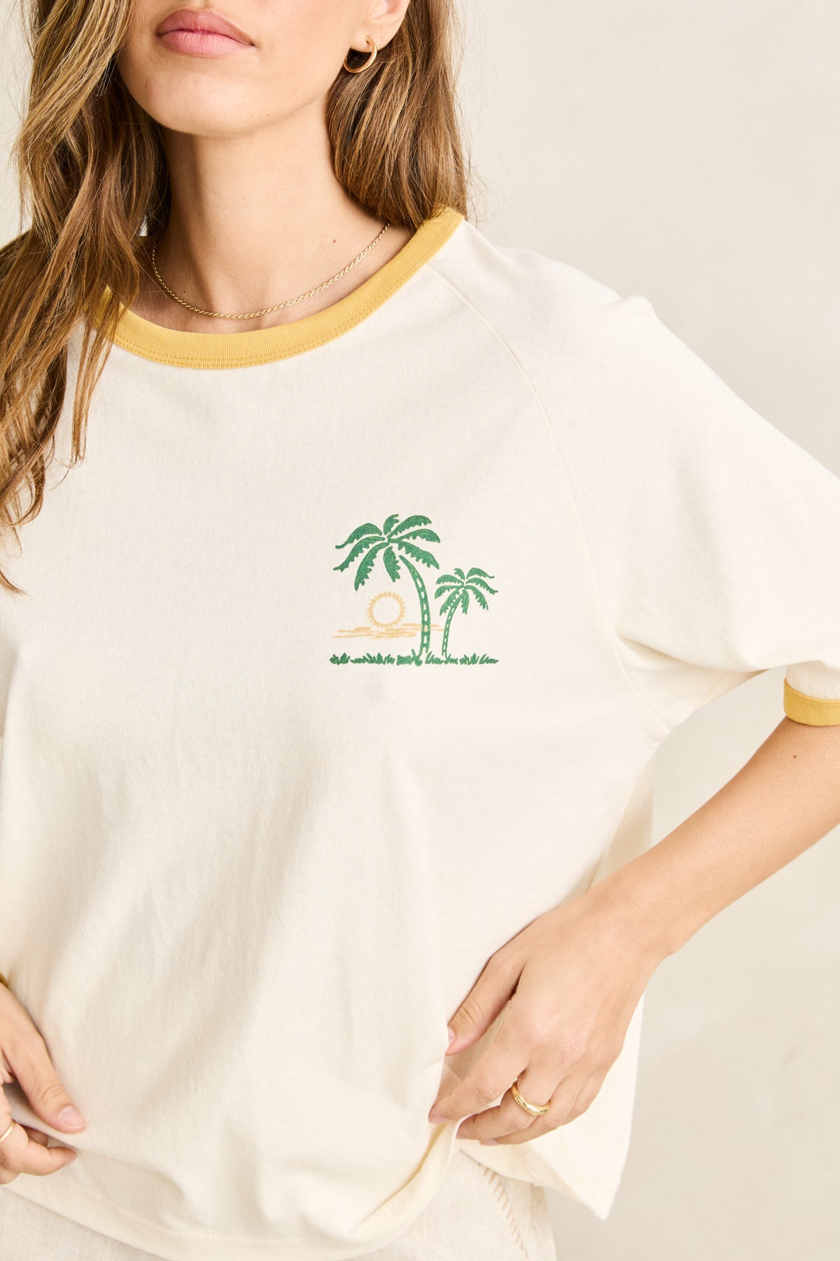 Rhythm Sunset Palm Ringer Tee Cornsilk