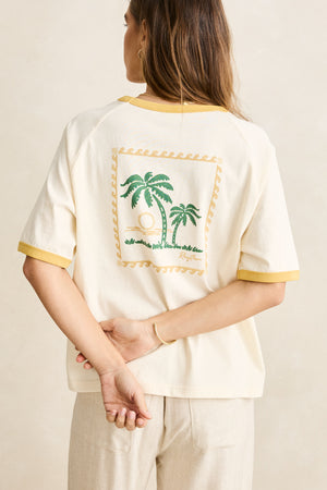 Rhythm Sunset Palm Ringer Tee Cornsilk