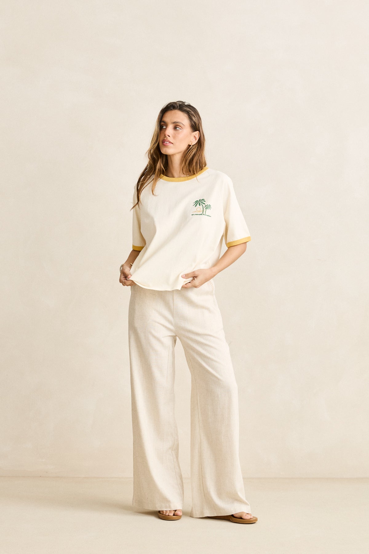 Rhythm Sunset Palm Ringer Tee Cornsilk