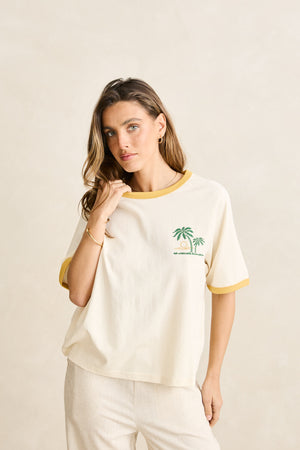 Rhythm Sunset Palm Ringer Tee Cornsilk