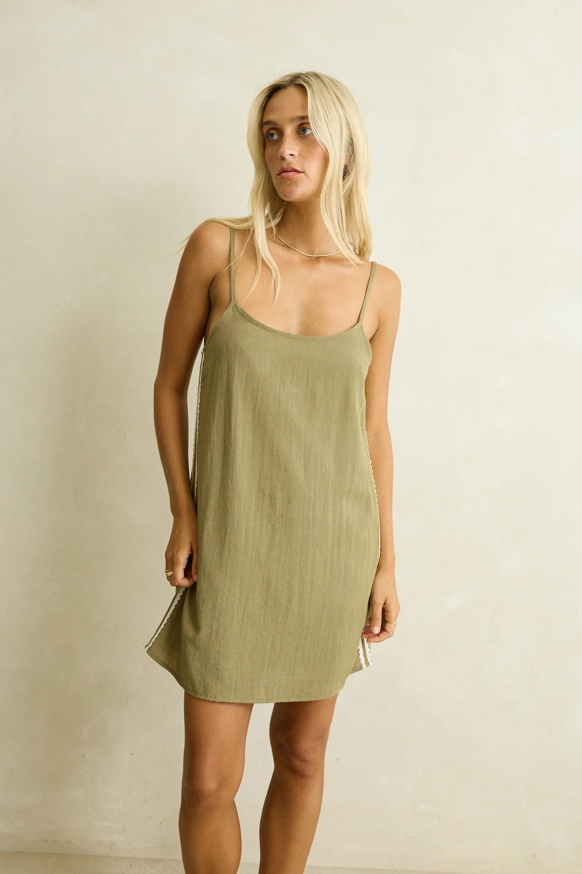 Rhythm Lace Slip Mini Dress Olive