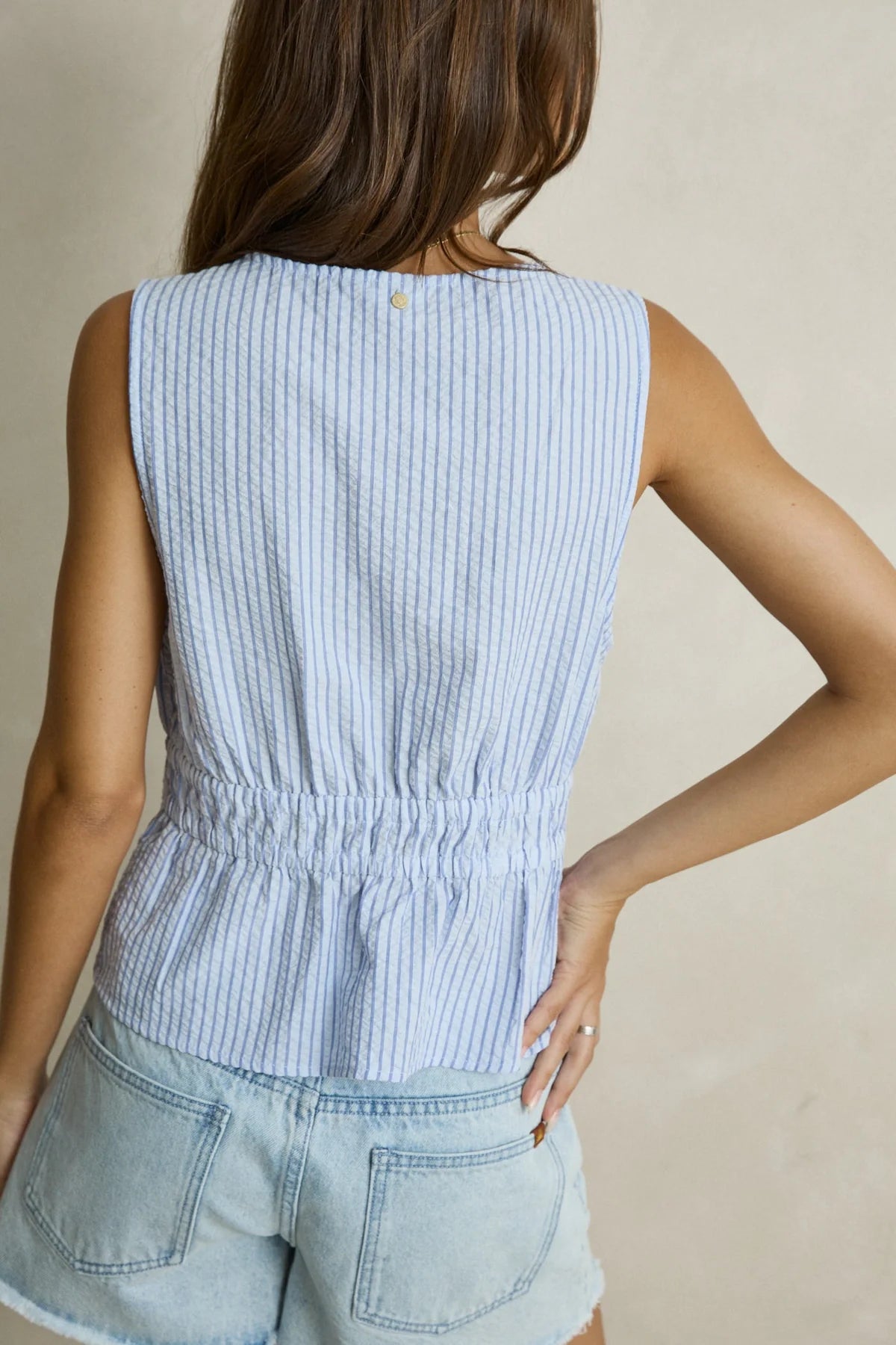 Rhythm Vista Stripe Tie Front Top Blue