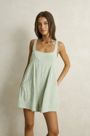 Rhythm Kirri Check Romper Green