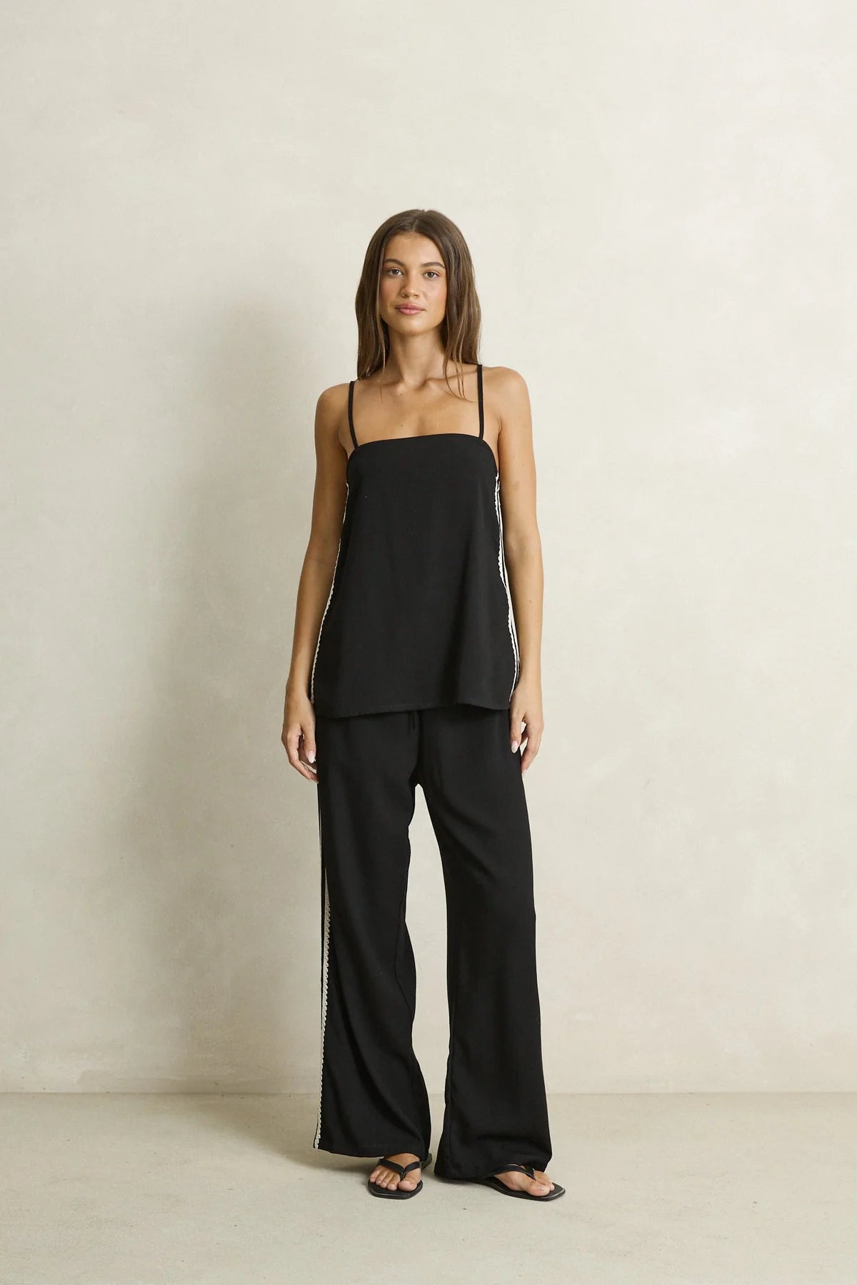 Rhythm Linen Lace Track Pant Black