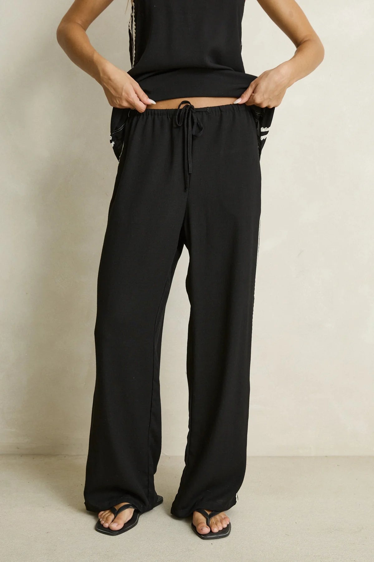 Rhythm Linen Lace Track Pant Black