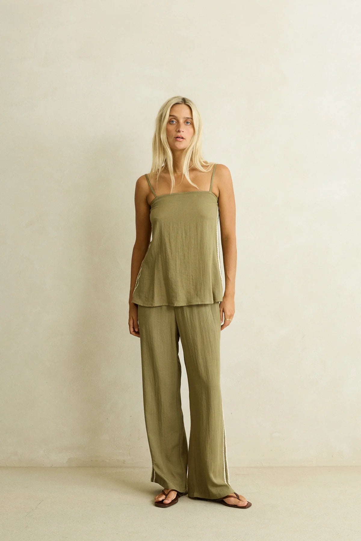 Rhythm Linen Lace Track Pant Olive