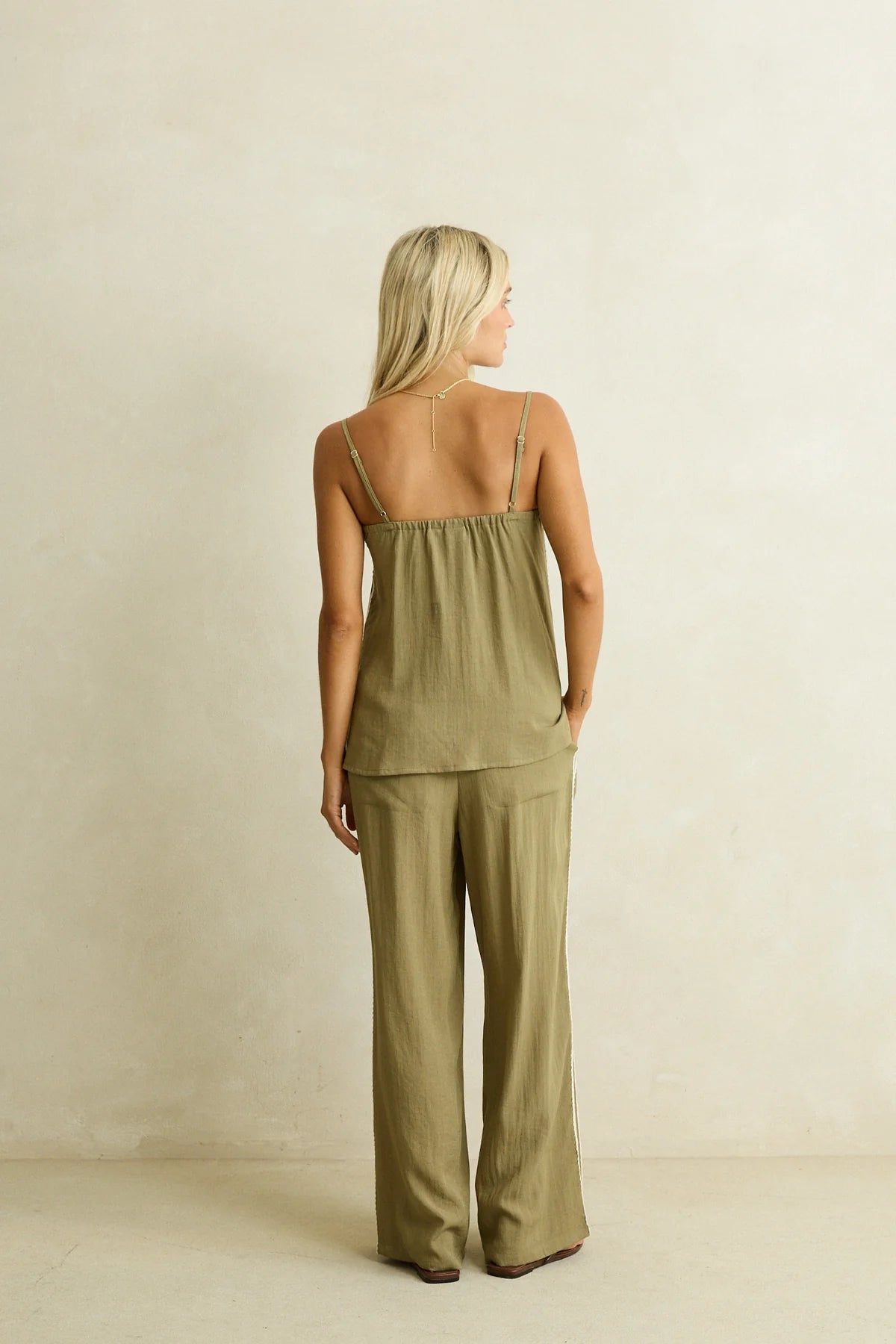 Rhythm Linen Lace Track Pant Olive