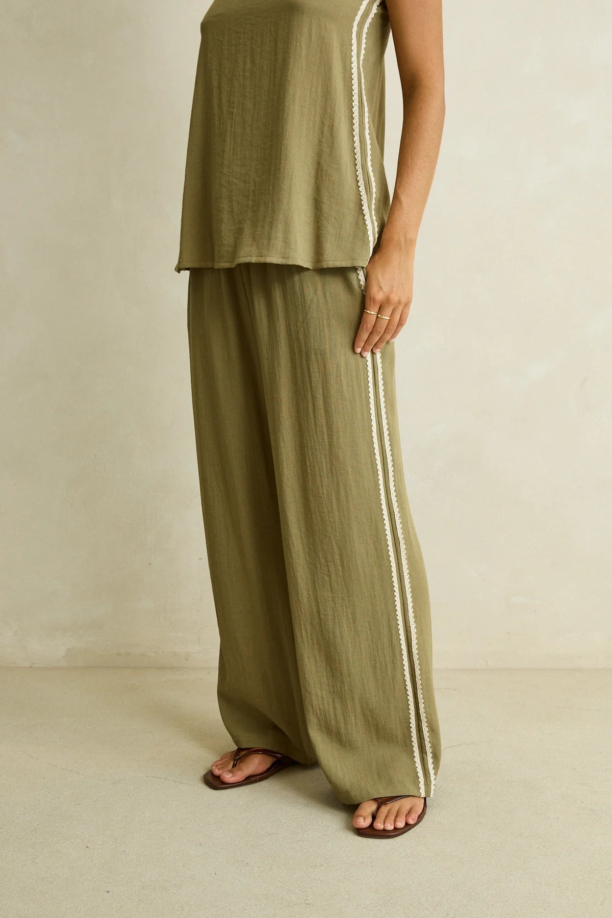 Rhythm Linen Lace Track Pant Olive