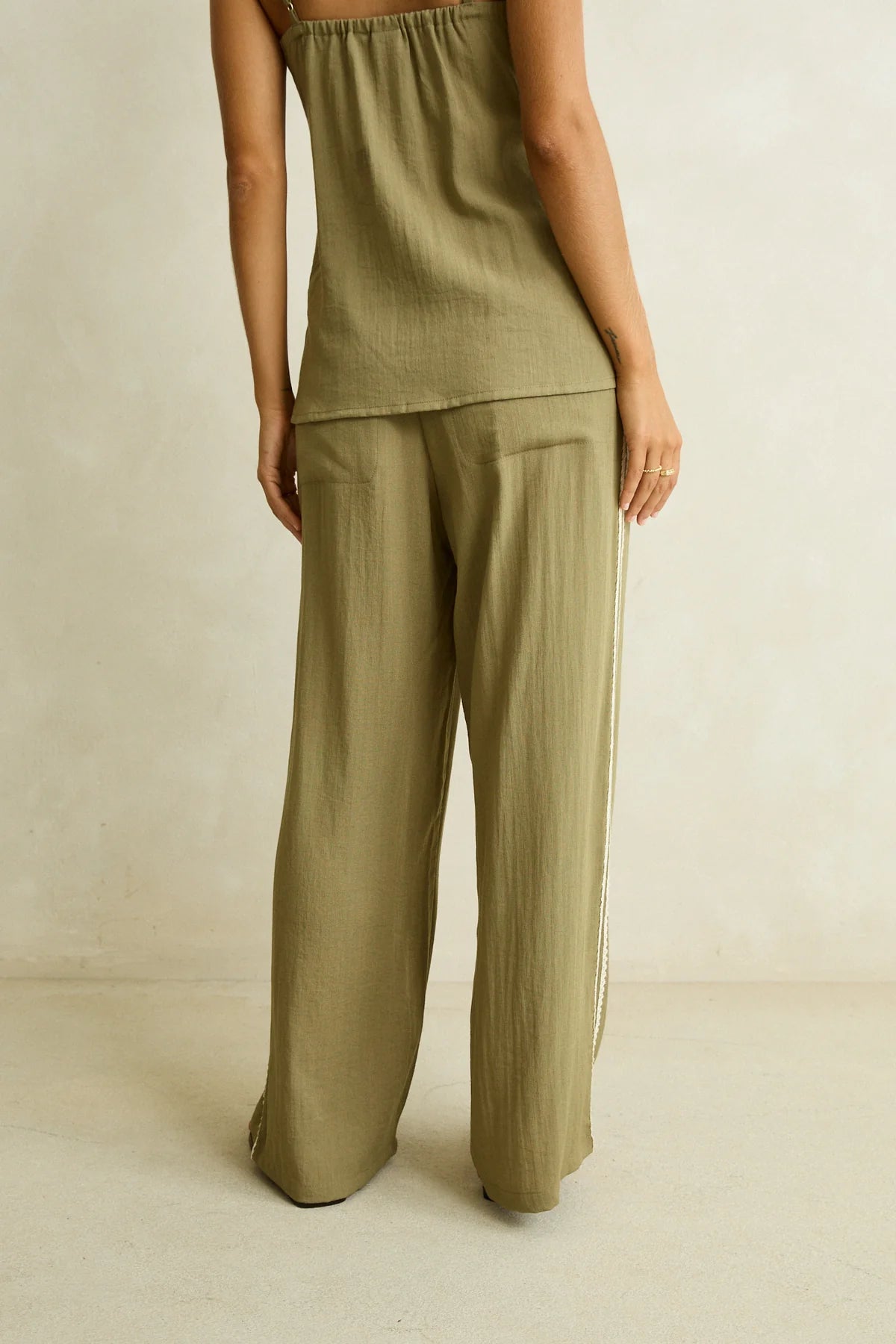 Rhythm Linen Lace Track Pant Olive