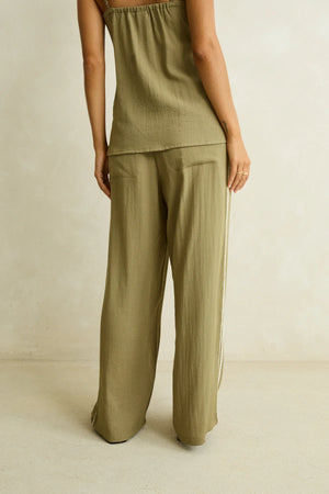 Rhythm Linen Lace Track Pant Olive
