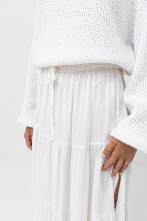 Rhythm Classic Tiered Maxi Skirt White