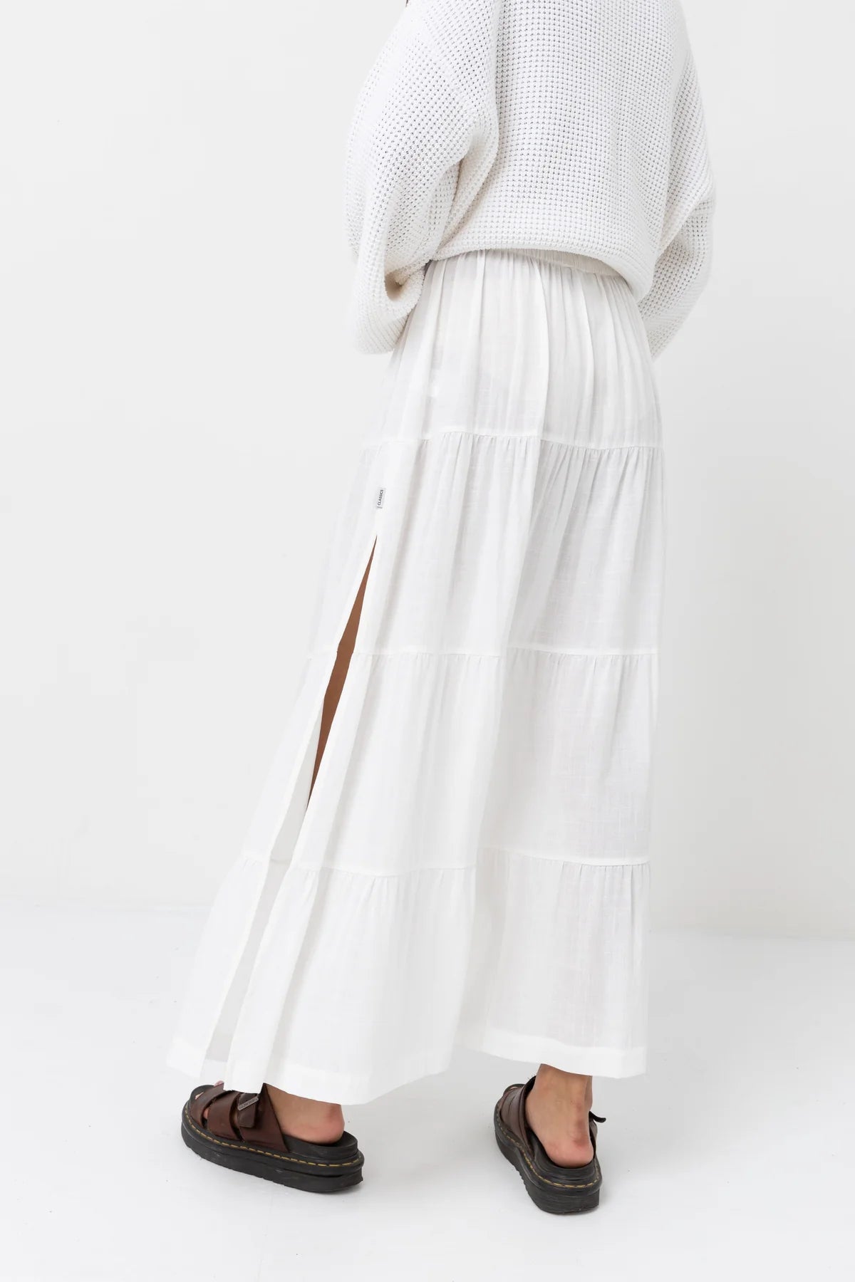Rhythm Classic Tiered Maxi Skirt White