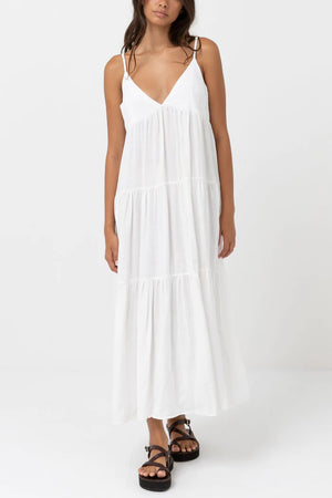 Rhythm Classic Tiered Midi Dress White